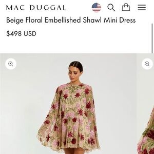 Mac Duggal Beige Floral Embellished Shawl Mini Dress